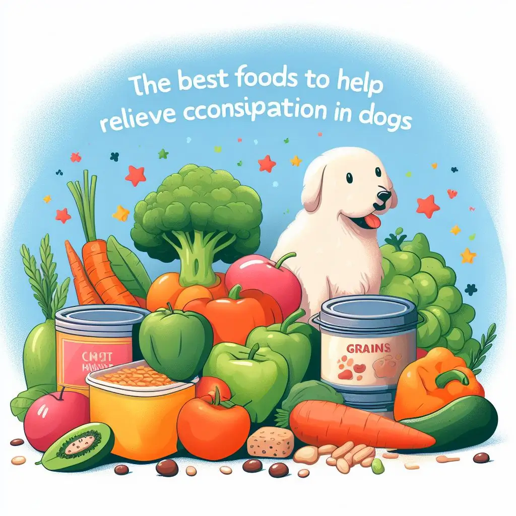 Some foods that can help relieve constipation in dogs by providing fiber and moisture.