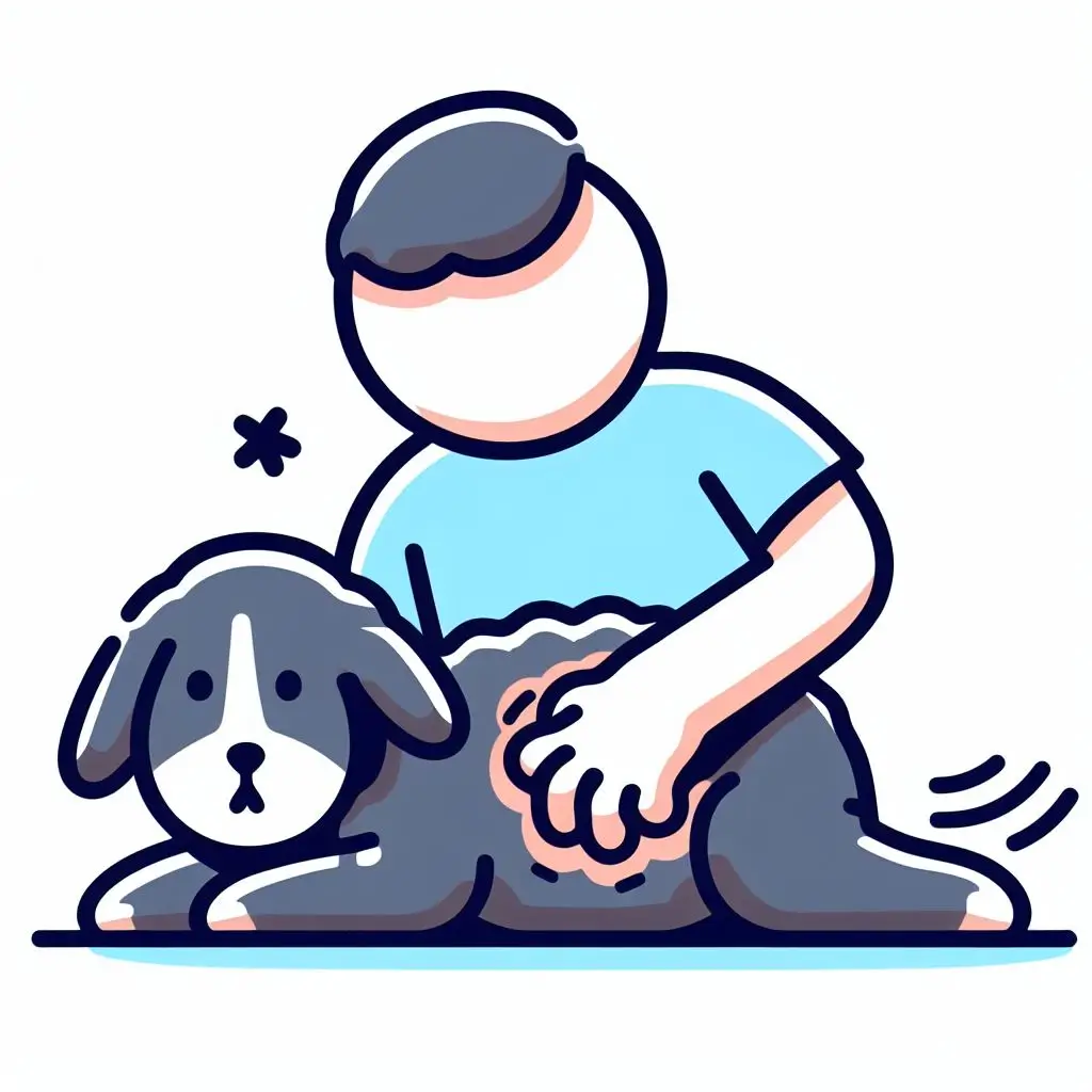 A technique to stimulate bowel movements in dogs by massaging their abdomen.